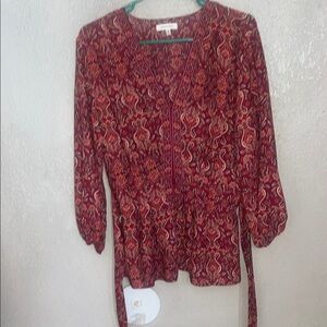 Max Studio Red Paisley V-Neck Blouse